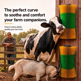Bionic Curve Livestock Scratching Brush for Cattle, Cows, Goats, Horses and Pigs - Body-Contoured Farm Animal Scratcher Post, Heavy Duty Livestock Grooming Brush with 8 Screws, 2 Pack