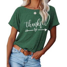 NIUBIA Women's T Shirts Summer Tops Heart Printed Love Graphic Shirts Casual Blouse Thankful Tee Green