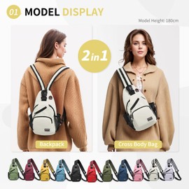 SUIKIHUM Convertible Sling Bag Crossbody Backpack, 11-Inch Pads Bags with Headphone Jack Shoulder Bag Casual Pack for Women Men Hiking Travel Cycling (White)