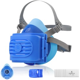 BEESAFETY Reusable Half Face Respirator Mask with 6 Filters for Dust,Painting, Sanding,Welding,Chemical Fumes,Gas, Asbestos,Grinding (Blue)