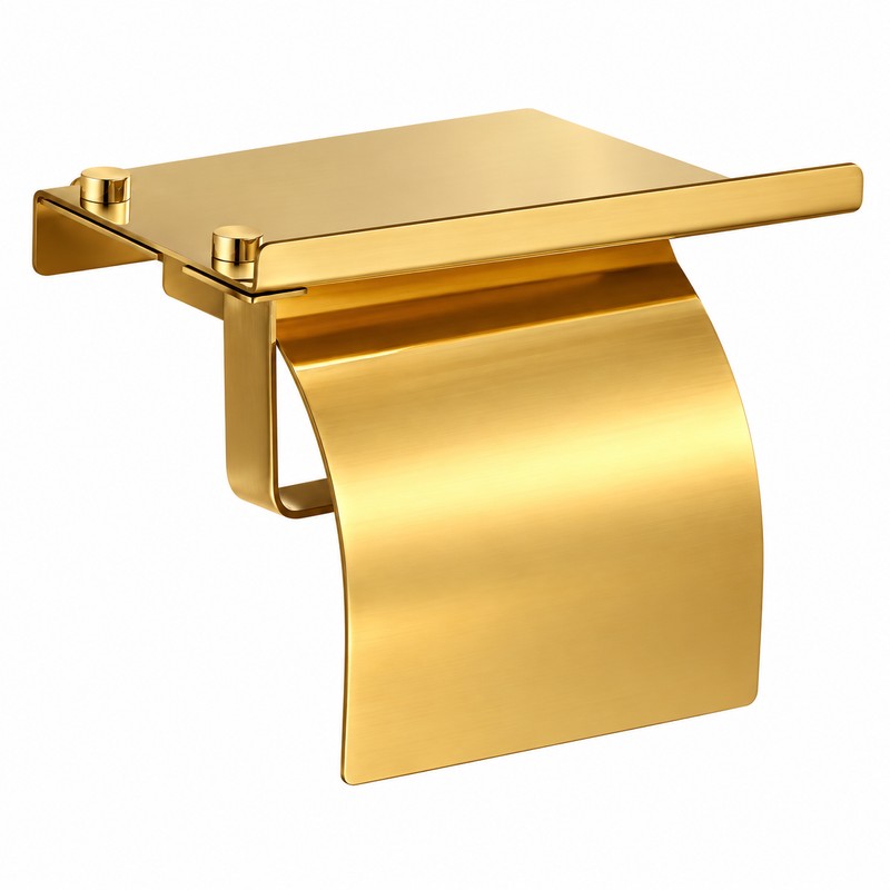 Stainless Steel Toilet Paper Holder with Shelf, Wall-Mounted Bathroom Tissue