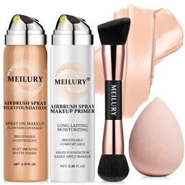 AirBrush Foundation Spray Set, Spray Foundation Makeup and Hydrating Face Air Primer Kit, Longwear Waterproof Liquid Matte Foundation Mist for Flawless Look (01 Natural)