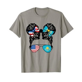 Half American Half Kazakh Girl USA Kazakhstan Flag Patriot T-Shirt