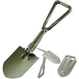 REDCAMP 23" Military Folding Camping Shovel w/Cover,Portable Shovel with High Manganese Steel, Tactical Entrenching Tool Tri-fold Handle Shovel for Camping Hiking Sand Mud Snow Beach, Green 2.5Lbs