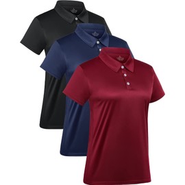 3-Pack Women's Short-Sleeve Sport Polo Shirts Quick Dry Moisture-Wicking Activewear Polos Tops for Work Black/Navy/Burgundy M