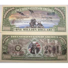 Set of 10 Bills-Veterans of War Million Dollar Bill by Novelties Wholesale