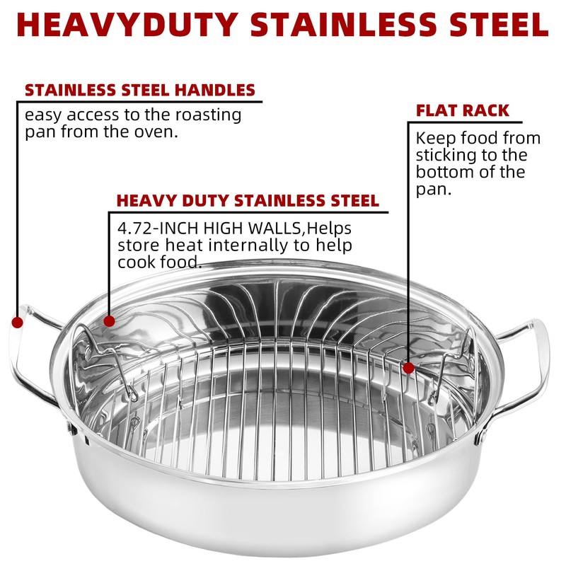 Roasting Pan With Rack and Lid,22INCH Oval Stainless Steel Turkey