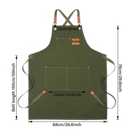 jiuzcare BBQ Apron for Men 76 cm Cotton Apron with Front Pockets Adjustable BBQ Apron with Leather Coated Drawstring BBQ Apron Suitable for Kitchen Grill Handmade Baking, Army Green