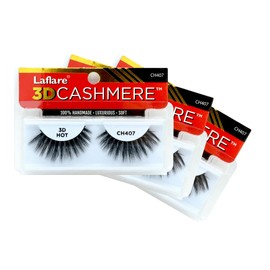 LAFLARE 3D CASHMERE Eyelashes, Natural Look, Wispy, Glam, Fresh, Fluffy, Soft, Reusable, Luxurious Handmade Strips False Lashes - 3 PACKS BUNDLE SPECIAL CH (CH407, 3)