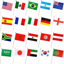 2025 Club World Cup Small Mini Handheld Flag Set (Flags of 20 countries belonging to 32 clubs) - 5x8 Inch Vibrant Football Party Decorations with 12.6 Inch Wooden Poles (20 Flags + 20 Poles)