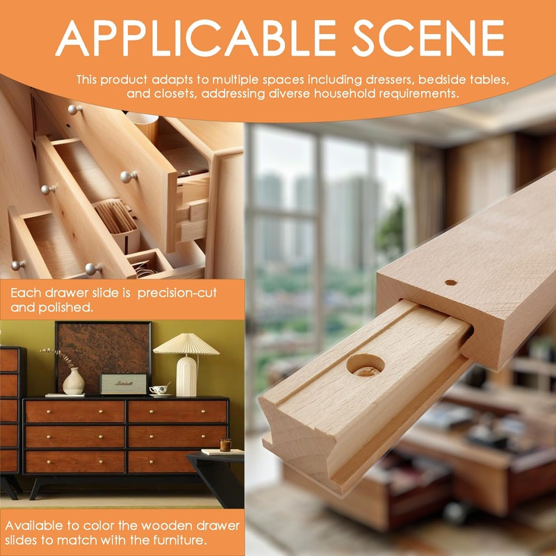 Wood Drawer Slides with 4 Pre-drilled Holes for Bottom/Center/Classic Mounted,