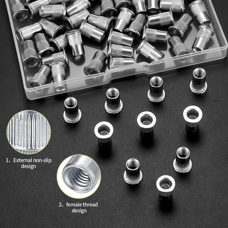 60 Pcs Rivet Nuts Set, M6 Stainless Steel Rivnuts, Flat