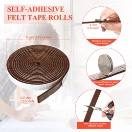 4 Rolls 120 Inch Felt Strip with Adhesive Backing Felt Tapes Furniture Felt Strip Rolls Self Stick Heavy Duty Polyester for Protecting Furniture and DIY Adhesive (Dark Brown, 0.5 Inch)