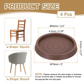 PATIKIL 3 Inch Rubber Furniture Pads, 4 Pack Non-Slip Furniture Coasters Round Anti Skid Caster Cups Furniture Feet Cup Floor Protectors for Bed Couch Stoppers, Brown