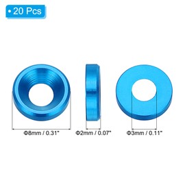 PATIKIL M3 Finishing Countersunk Washers, 20 Pack Head Washers Alloy Aluminum Screw Gaskets for Screw Bolt RC FPV PC Mechanical Accessories Parts, Light Blue