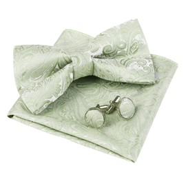 Alizeal Mens Gradient Paisley Bow Tie Pre Tied Pocket Square Cufflinks Set, sage green, One size fits all