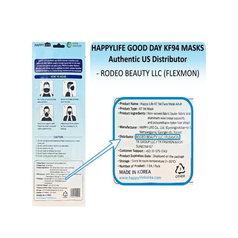 FLEXMON [Happy Life] Premium 3D Black KF94 Face Mask, Good