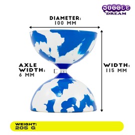 Juggle Dream Jester Diabolo Set - Fixed Axle Professional Diabolo with Wooden Handsticks and Online Learning Video - Juggling Toy (Blue/White)