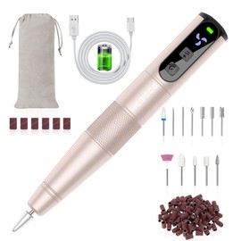 HEBECA Cordless Nail Drill Set, Electric Nail Files and Buffers Drill Nails for Natural or Acrylic Gel Nails - Rechargeable Nail File Nail Drill Machine Manicure Nail Dremel Kit (Gold)