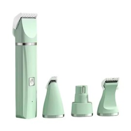 MANGOKKA Dog Hair Clipper Grooming Kit, 4 in 1 Cordless Electric Dog Nail Clippers, Rechargeable Dog Hair Remover, Low Noise Electric Trimmer for Pets, Grooming Paws, Eyes, Ears, Face, Hair (Green)