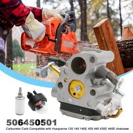 506450501 Carburetor with Tune up Kit for Husqvarna 135 140 140E 435 440 435E 440E Chainsaw Jonsared CS410 CS2240, Replace # 506450501 C1T-EL41A, Screwdriver Fuel Line Filter Spark Plug