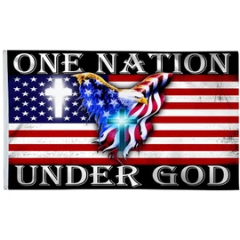 One Nation Under God Eagle Christian Jesus American Flag 3x5 Ft - UV Fade Resistant Double Sided and Double Stitched 150D Polyester banner For Use Outdoor or Indoor (eagle)