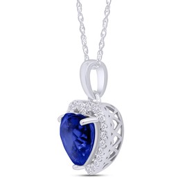 THE JEWEL ZONE Heart Simulated Blue Sapphire & White Topaz CZ Pendant Necklace 14k White Gold Over Sterling Silver