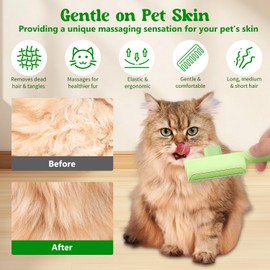Pet Hair Removal Comb Flea Comb, 2025 New Cat Grooming Brush with Release Button, for Massaging and Cleaning Shedding Pets Hairs, De-Shedding Cat Brush for Short and Long Hair Cats (Green)