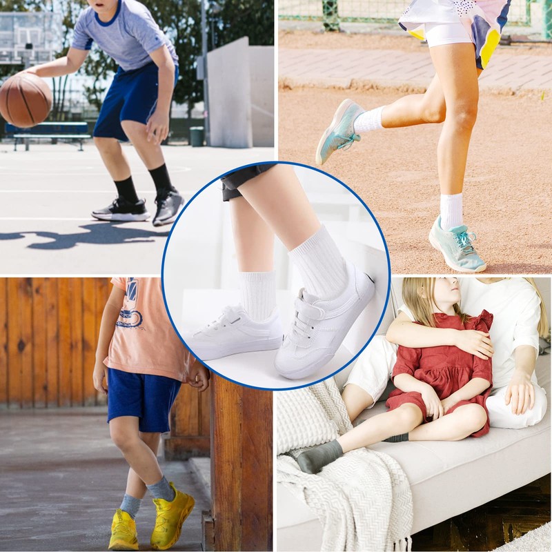 Auranso Boys Crew Socks 6 Pairs Kids Girls Cushion Athletic