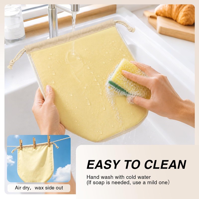 Stnopw Reusable Beeswax Bread Bag with Clear Window, Large Stand-Up