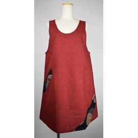 Berry U-Neck Apron with Japanese Patterns, Fashionable, Simple, Spotty Dyed, red B