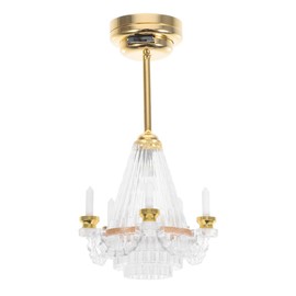 Toyvian Dollhouse Chandelier Lights: 1:12 Scale Miniature Led Chandelier - Handmade Candle Light- Mini Ceiling Lamp Model for Dollhouse Decoration for Girls Pretend Play(Golden)