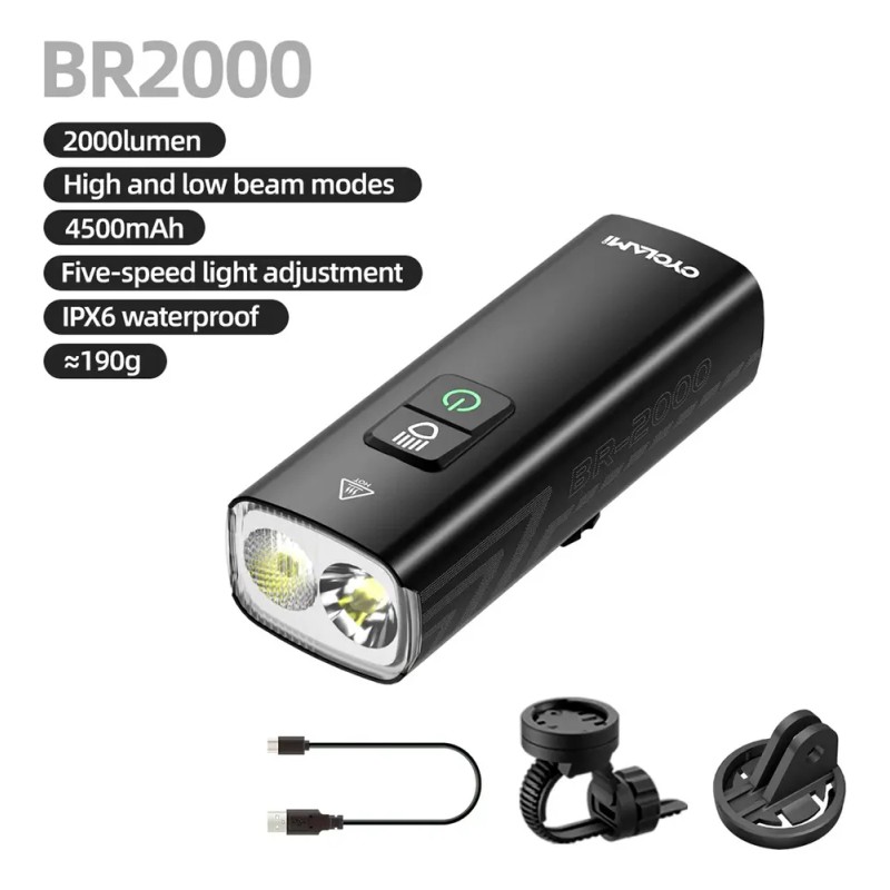 Luz Delantera Bicicleta Cyclami BR-2000 2000 Lúmenes LED IPX6 USB