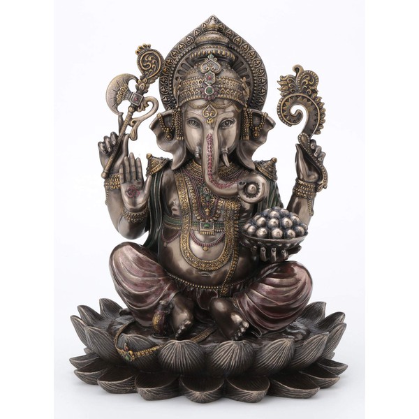 Veronese Design 9 7/8 Inch Lord Ganesha Sitting on Lotus