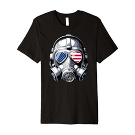 Mens American Flag USA America US Gas Mask Patriotic Graphic Premium T-Shirt