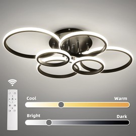 Dimmable 99W Modern LED Ceiling Light, 6 Rings Circle Ceiling Lamps with Remote Control, 3-Color Semi Flush Mount Light Fixtures, 3000K-6500K for Living Room Dining Room Bedroom Lighting