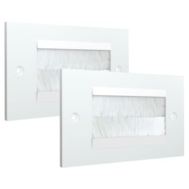 Rhinocables Double Gang Faceplate Brush Plate with Black or White Brushes for Wall-Mounted Installation - Tidy Cable Pass Through Insert for Wires and Cables