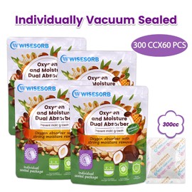Wisesorb 300CC 60PCS Oxygen Absorber With Strong Moisture Removal,Oxygen Absorber for Food Storage, Moisture Absorbers, and Preserved Foods (300CC 60PCS)