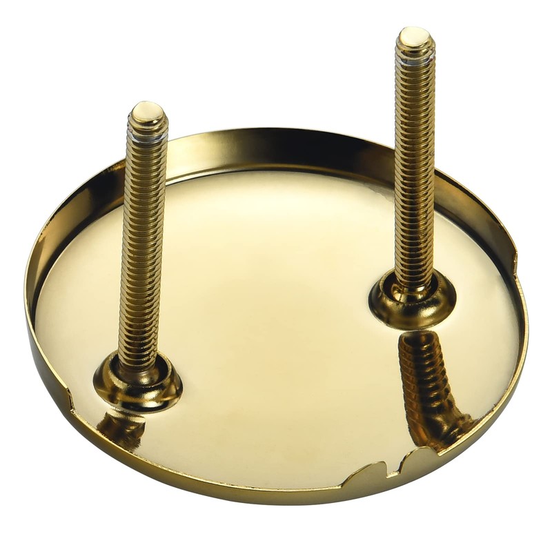 2 Hole Bathtub Overflow Plate, 3-3/16 Inches Diameter, Polished Brass