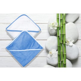 2 Pack Baby Bath Towel - Rayon Made from Bamboo, Ultra Soft Hooded Towels for Babies,Toddler,Infant - Newborn Essential -Perfect Baby Registry Gifts for Boy Girl (White and Navy Blue, 30 x 30 Inch)