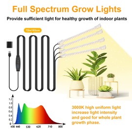 RWNTAO 8.6 Inches LED Plant Growing Light Strips, Full Spectrum 3000K Grow Light for Indoor Plants with 3/9/12H Timer, 10 Dimmable Levels for Seedling Succulent and Plant Shelf (4 Head×2pcs)