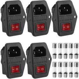 DKARDU 5 PCS Inlet Module Plug, Rocker Switch Power Socket IEC320 C14 5A Fuse Switch Male 10A 250V 3 Pin Power Socket with 5 pcs 5A Fuse & 5 pcs 10A Fuse