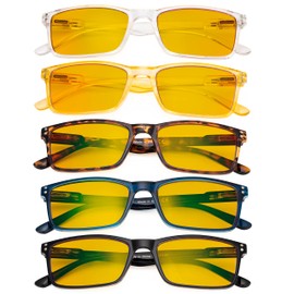 Eyekepper 5 Pack Blue Light Filter Glasses Stylish Computer Reading Glasses Amber Tinted +1.50