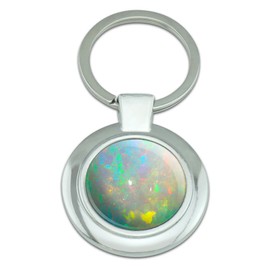 Graphics and More Opal October Birthstone (Image Only) Classy Round Chrome Plated Metal Keychain