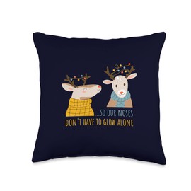 Funny Christmas Quote & Graphic Gifts Women Girls Cute Reindeers Wearing Sweater Scarf Fairy Lights Christmas Throw Pillow, 16x16, Multicolor