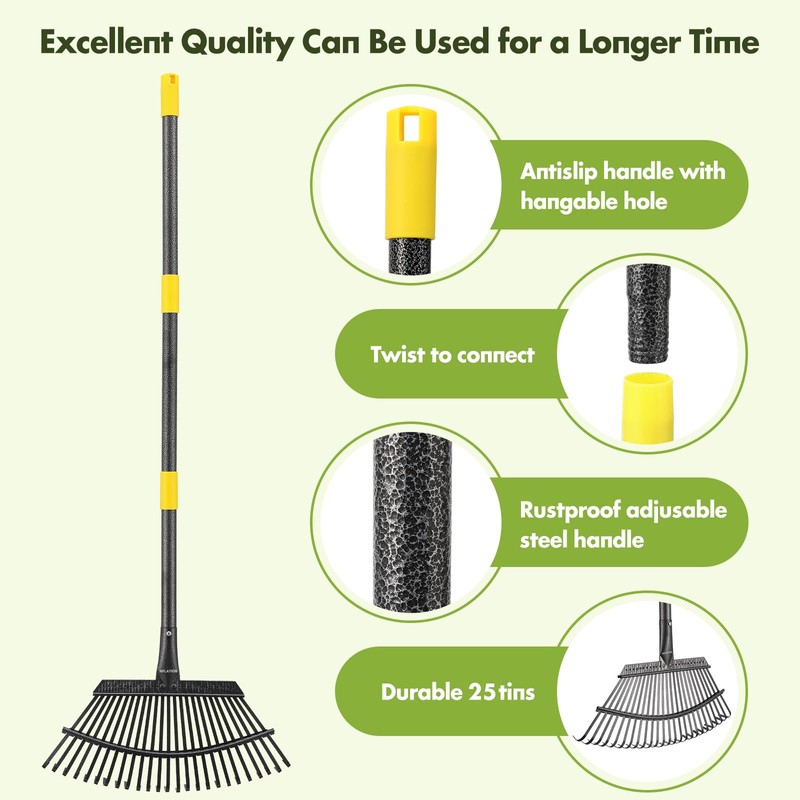 INFLATION Garden Rake for Leaves Heavy Duty Women Men Grandpas