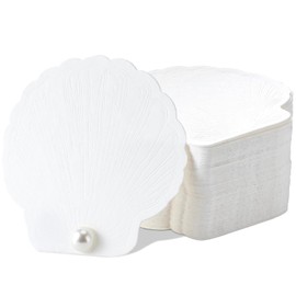 Resurhang 100 Set Oyster Place Card Beach Wedding Place Card with Pressed Oyster Shell Detailing and Pearl Accents for Summer Beach Wedding Party Shower Ivory White(Sea Shell,White)