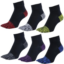 Asuka Men's 5-Toe Socks, Thick Bottom Pile, 100% Cotton, Ankle Length, Assorted F 3 Pairs
