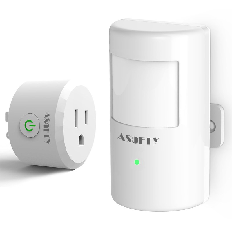 Motion Sensor Switch with Outlet, ASOFTY PIR Wireless Motion Sensor