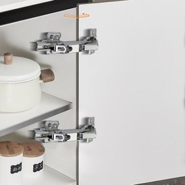 180 Degree Hinges Frameless Cabinet Doors Hinges Concealed Hydraulic Adjustable Mounting Hinges Soft Closing Nickel-Plated Steel Buffer Dampers for Wardrobe,1 Pair (Full Overlay)